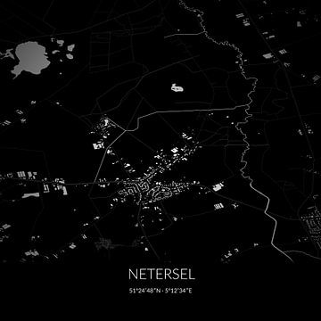 Zwart-witte landkaart van Netersel, Noord-Brabant. van Rezona