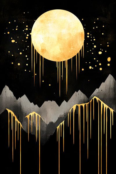 Golden moon over grey mountains by Poster Art Shop