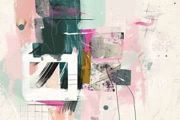 Modern en abstract in roze, wit en groen van Studio Allee