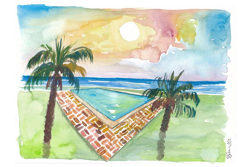Turquoise Cool Pool met zonsondergang en uitzicht op zee van Markus Bleichner