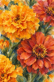Student flowers and zinnias in autumn colours