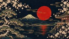 Japon : le mont Fuji, les cerisiers en fleurs, une élégance dorée sur my pixel art