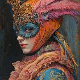 Maske Frau | Buntes Frauenportrait von ARTEO Gemälde