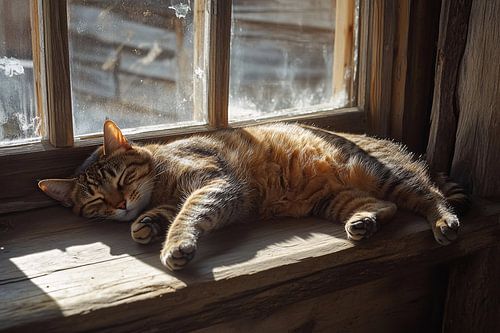 Slapende kat op vensterbank