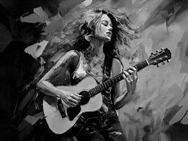 Frau, die Gitarre spielt, in Schwarz-Weiß von STUDIO ARTSY
