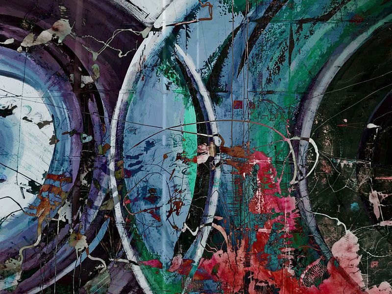 Modern, Abstract Digitaal Kunstwerk in Blauw, Paars, Rood, Zwart van Art By Dominic