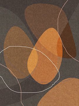 Warm yellow, brown, grey organic shapes. Modern abstract retro geometry. by Dina Dankers