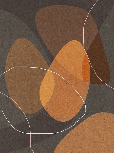 Formes organiques chaudes jaunes, brunes et grises. Géométrie rétro abstraite moderne. par Dina Dankers