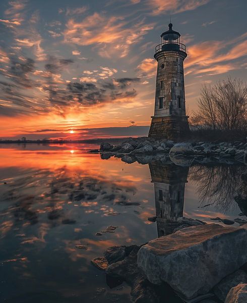Vuurtoren ontwaakt in goud van fernlichtsicht