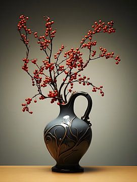 Vase avec baies rouges sur PixelPrestige