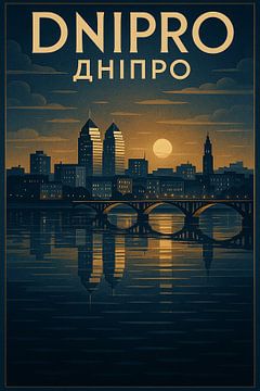 Poster de l'horizon de la ville de Dnipro - Towers &amp ; River Embankment Sunset Art