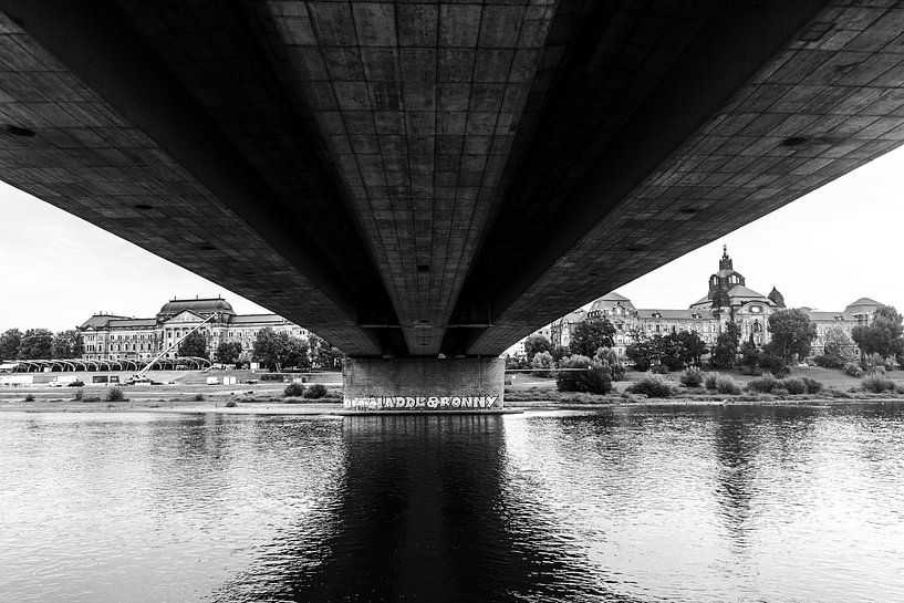 under the Carole bridge in Dresden overlooking state chancellery by Eric van Nieuwland