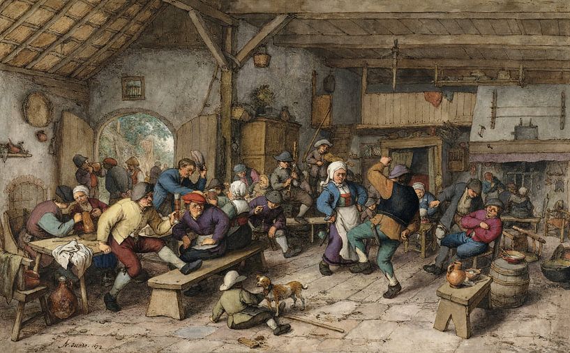 Interior of farmhouse inn, Adriaen van Ostade by Masterful Masters
