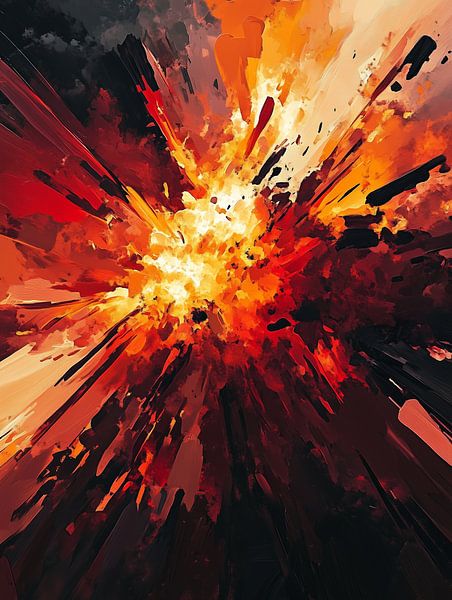 Explosie van rood en oranje van artefacti