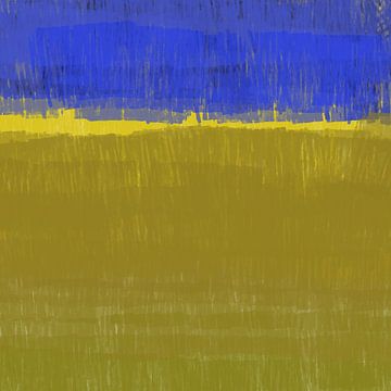 Farbenfrohe Kollektion für Zuhause. Abstrakte Landschaft in warmem Grün, Gelb, Blau von Dina Dankers
