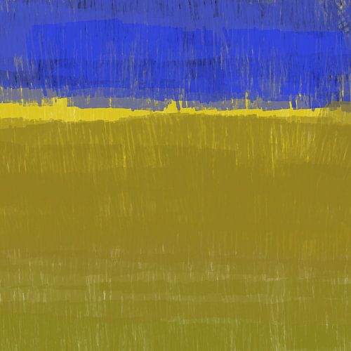 Kleurrijke huiscollectie. Abstract landschap in warm groen, geel, blauw