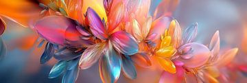 Glanzende bloemen in abstracte glasstructuur panorama van Digitale Schilderijen