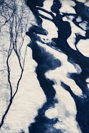 Abstract winter landscape with trees and a river