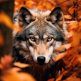 Wolf tussen herfstbladeren van Kimmisophiee