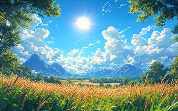 Goldene Felder unter einem strahlenden Himmel