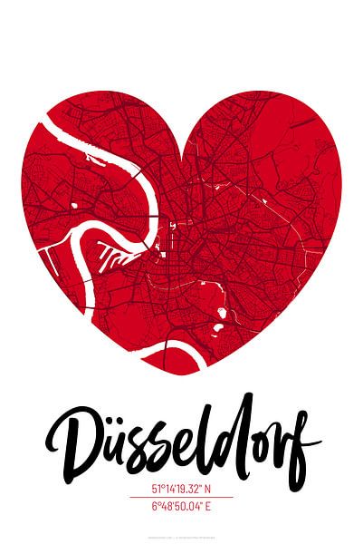 Düsseldorf – City Map Design Stadtplan Karte (Herz) von ViaMapia