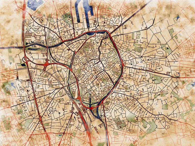 Kaart van Brugge in de stijl 'Serene Summer' van Maporia
