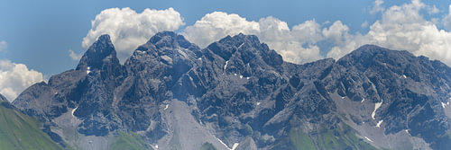 Uitzicht vanaf de Fellhorn op de hoofdkam van de Allgäuer Alpen