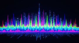 City Skyline with Multicolored Soundwave Visualization by Markus Gann