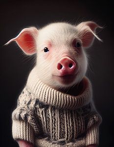 Porträt eines Ferkels in einem warmen Wollpulli