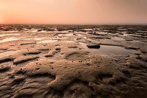 Zonsondergang Waddenzee van Marian Smeets