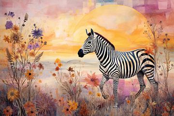 Zebra-Sonnenuntergang von De Mooiste Kunst