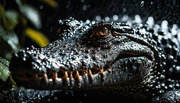 Crocodile in the rain with raindrops by Mustafa Kurnaz