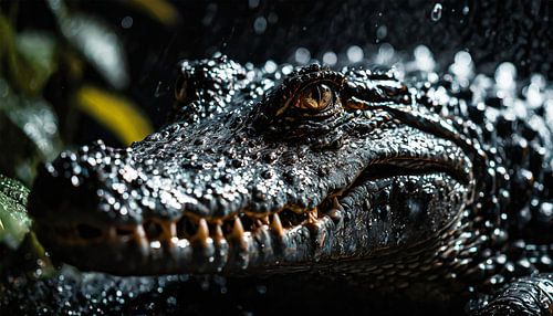 Crocodile sous la pluie avec gouttes de pluie