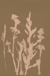 Pastell Botanicals. Gedruckte Pflanze. Wiesenblumen auf Braun. von Dina Dankers