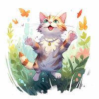 Cute cat playing with butterflies