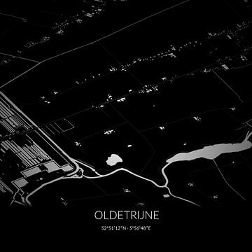 Schwarz-weiße Karte von Oldetrijne, Fryslan. von Rezona