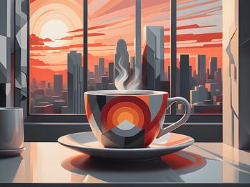 Koffie bij dageraad boven de skyline