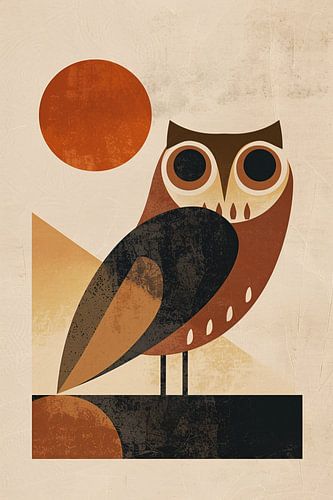Hibou stylisé de style art déco avec soleil