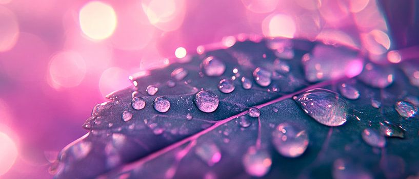 Drops on purple leaf with play of light by Poster Art Shop