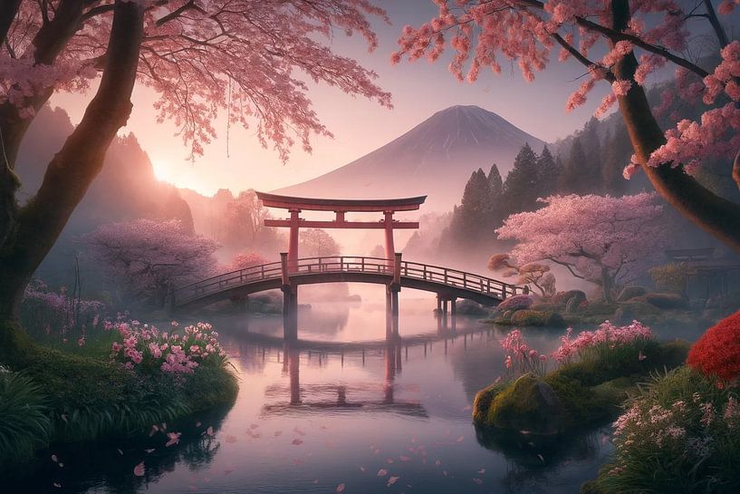 Ambiance matinale paisible au pied du mont Fuji par artefacti