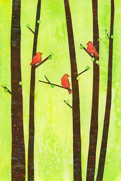 Oiseaux dans une forêt au printemps Collage de papier