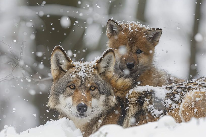 Wolf mit Jungtier von Egon Zitter