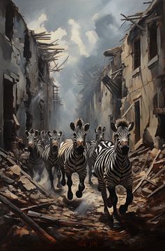 Contrasten van Overleven: Zebra's in Ground Zero van Emil Husstege
