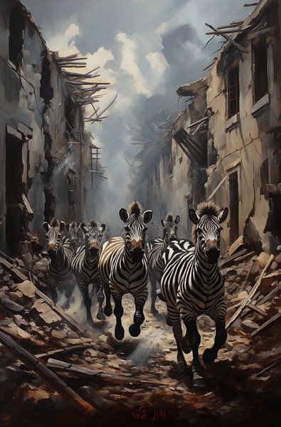 Kontraste des Überlebens: Zebra&#039;s am Ground Zero von Emil Husstege