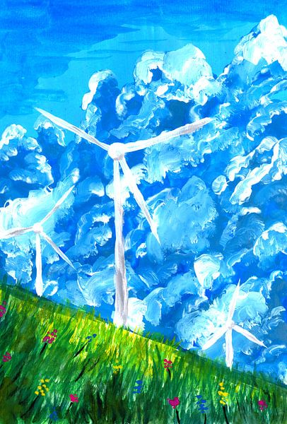 Moulins à vent sur la colline par Sebastian Grafmann