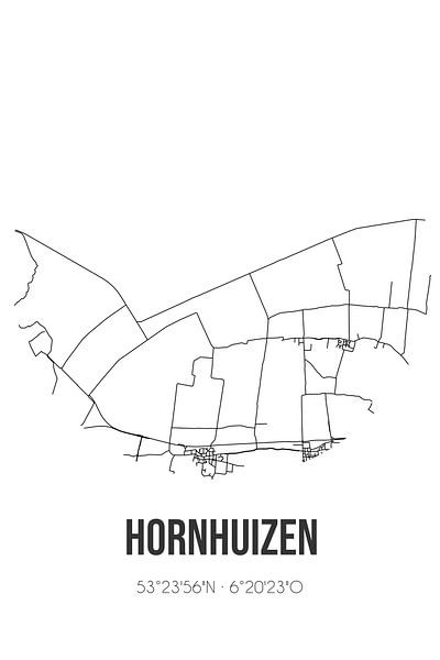 Hornhuizen (Groningen) | Map | Black and white by Prints of Place