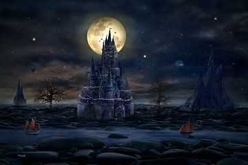 Volle maan op het kasteel