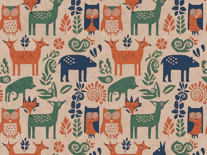 Folk Art Woodland Animals Seamless Pattern - Rustic Decorative Style par Ruliyreed