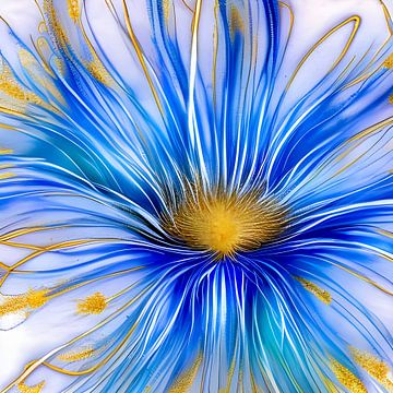 Blumenlinie in Blau von Lily van Riemsdijk - Art Prints with Color