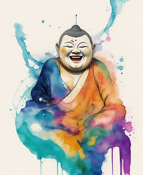 Lächelnder Buddha in Aquarell